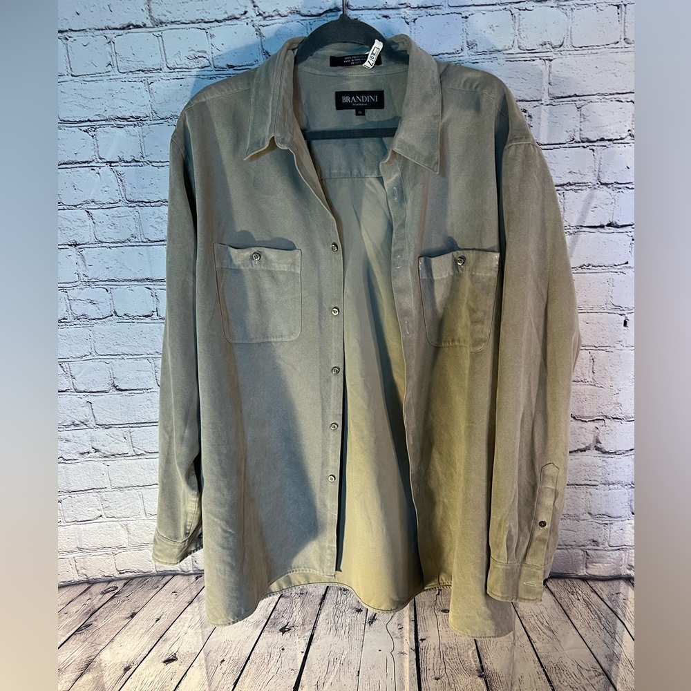 Brandini: Casual Men's Tan suede like material. Button Down Shirt